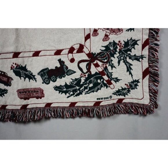 Vintage 1990 MWW Christmas Throw Tapestry Afghan Blanket Santa Holly - Picture 8 of 10